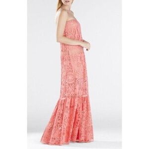 BCBGMaxAzria Coral Lace Strapless Maxi Dress